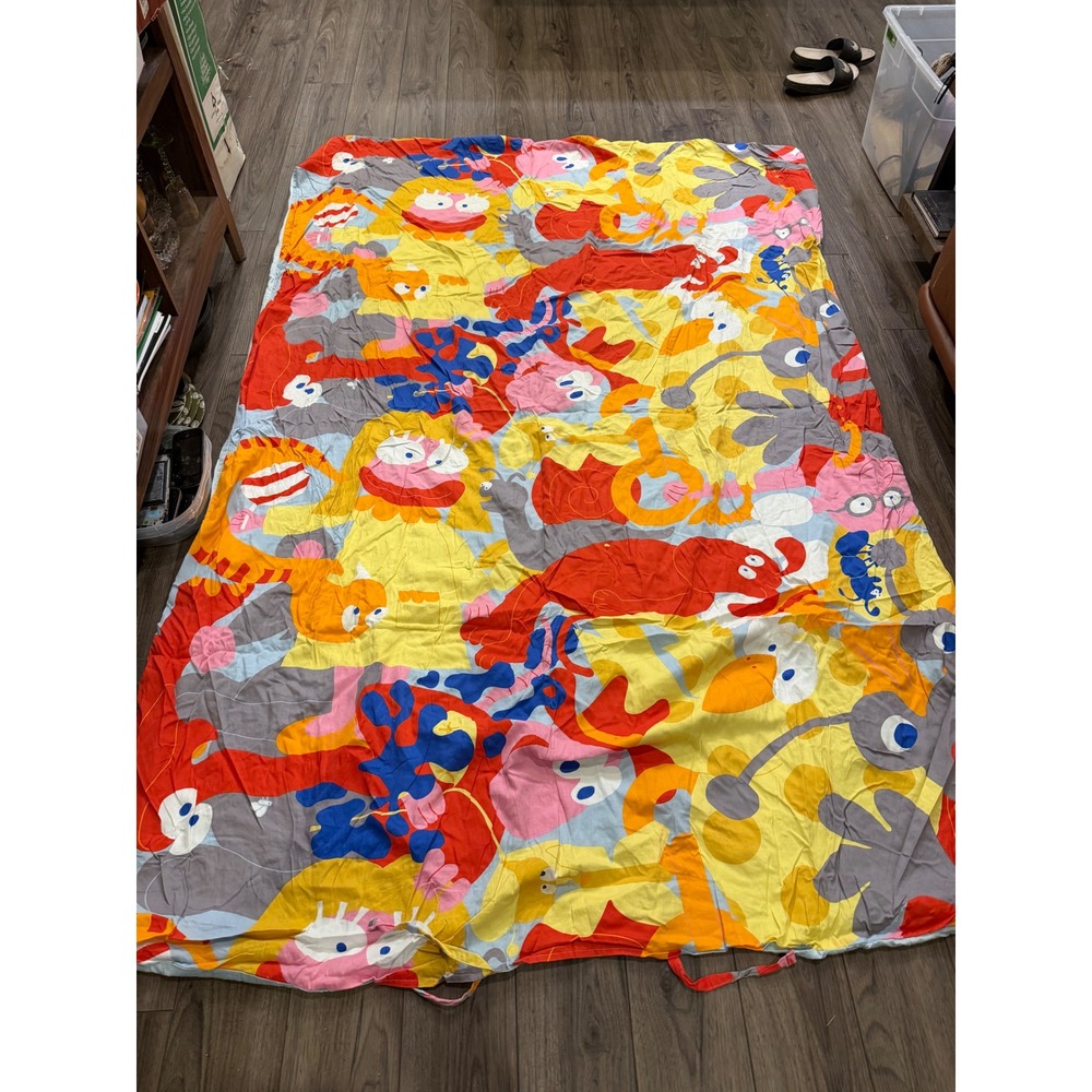 Vintage IKEA Barnslig Djur Twin Single Duvet Cover Zoo Animals 55x77 Red Yellow